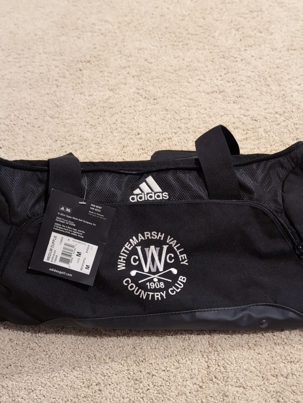adidas Black Duffel with White Whitemarsh Valley Embroidery